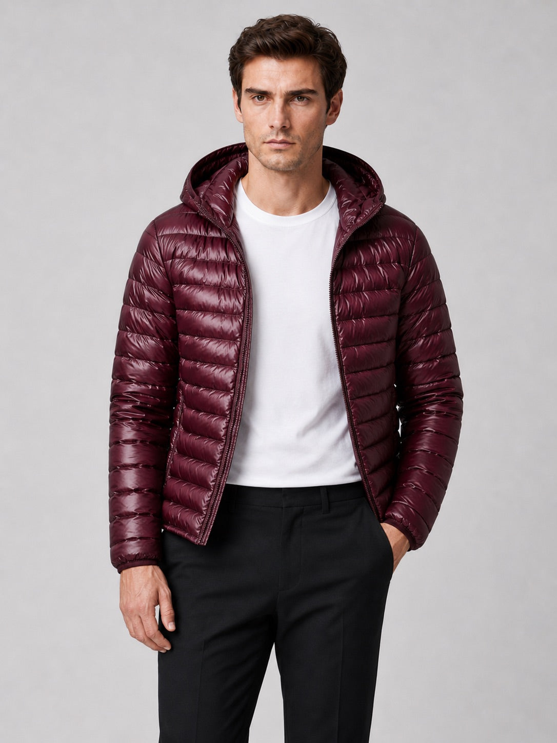 Men’s Lightweight Hooded Down Puffer Jacket Thermal Autumn Winter Coat for Travel and Everyday Wear