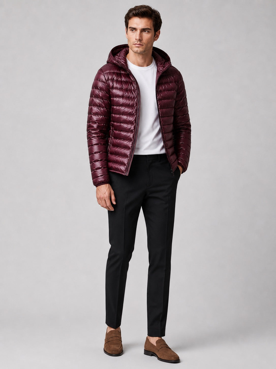 Men’s Lightweight Hooded Down Puffer Jacket Thermal Autumn Winter Coat for Travel and Everyday Wear