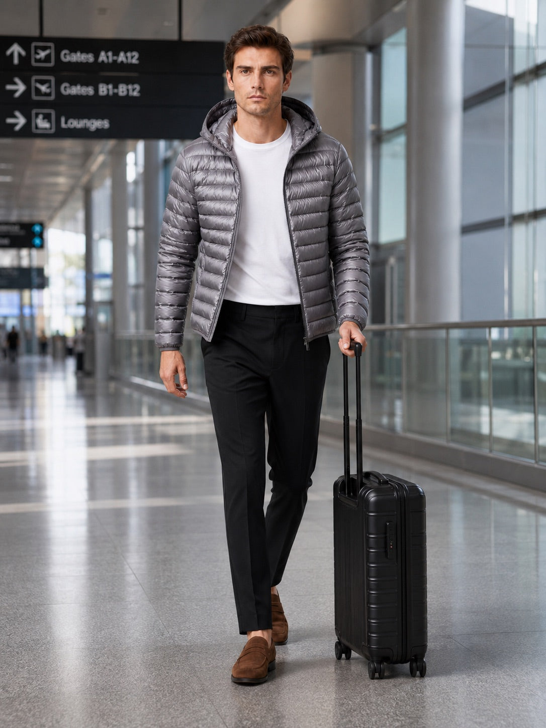 Men’s Lightweight Hooded Down Puffer Jacket Thermal Autumn Winter Coat for Travel and Everyday Wear