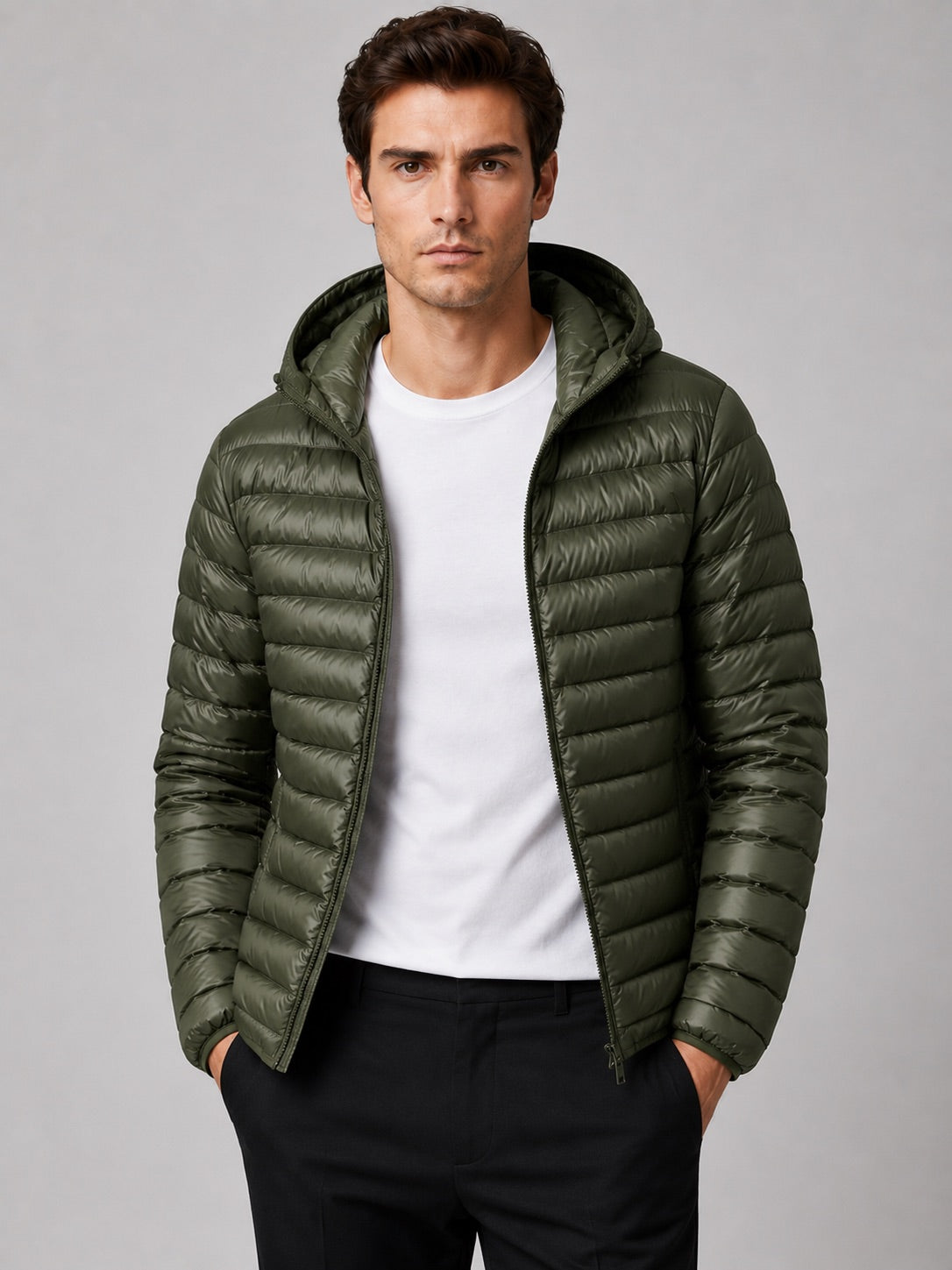 Men’s Lightweight Hooded Down Puffer Jacket Thermal Autumn Winter Coat for Travel and Everyday Wear