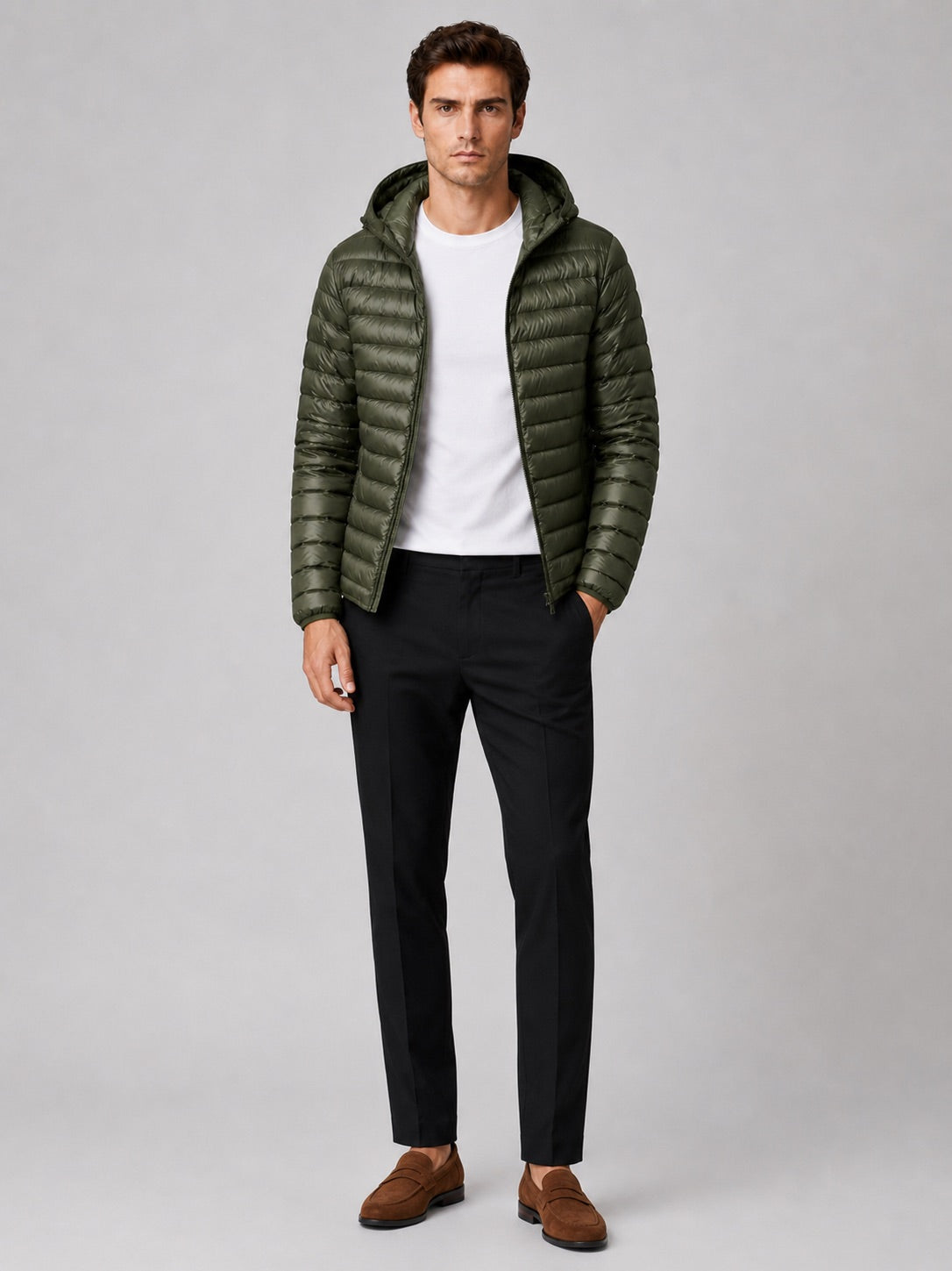 Men’s Lightweight Hooded Down Puffer Jacket Thermal Autumn Winter Coat for Travel and Everyday Wear