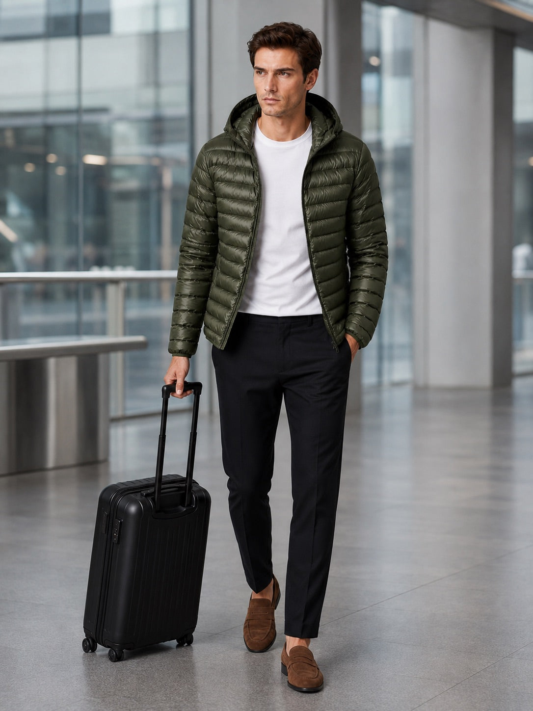 Men’s Lightweight Hooded Down Puffer Jacket Thermal Autumn Winter Coat for Travel and Everyday Wear