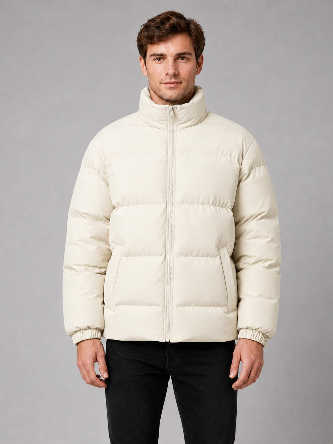 Men’s Puffer Jacket Stand Collar Thick Warm Winter Coat for Outdoor and Everyday Wear