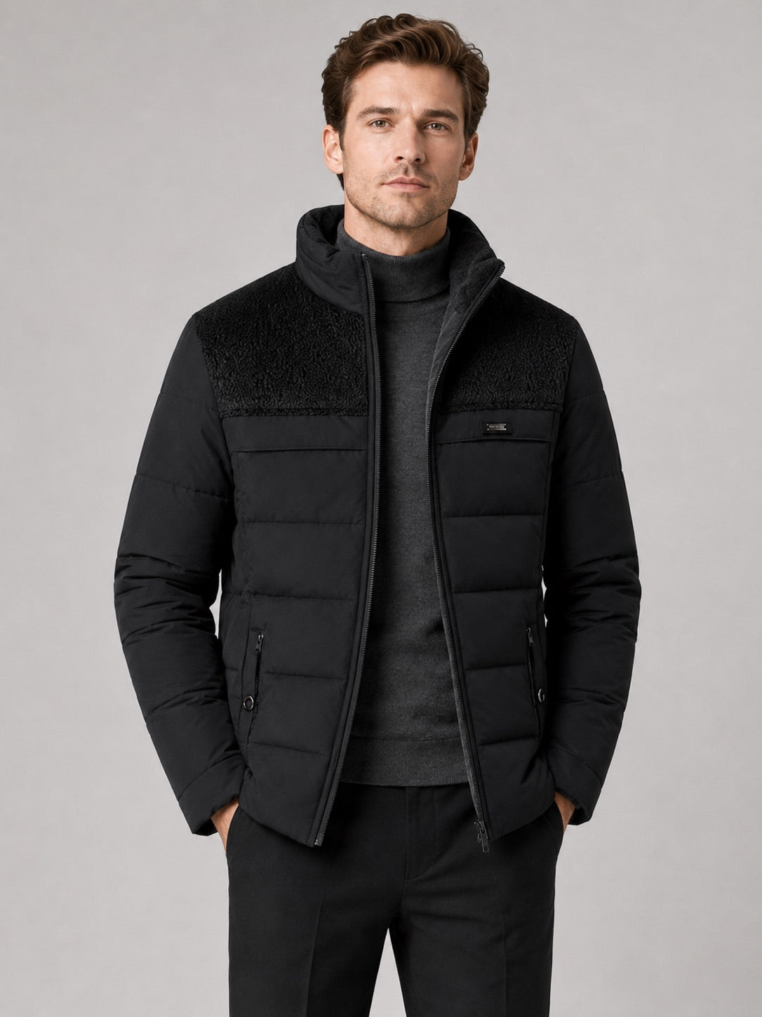 Men’s Puffer Jacket Plush Lined Thick Warm Stand Collar Winter Coat for Outdoor and Everyday Wear