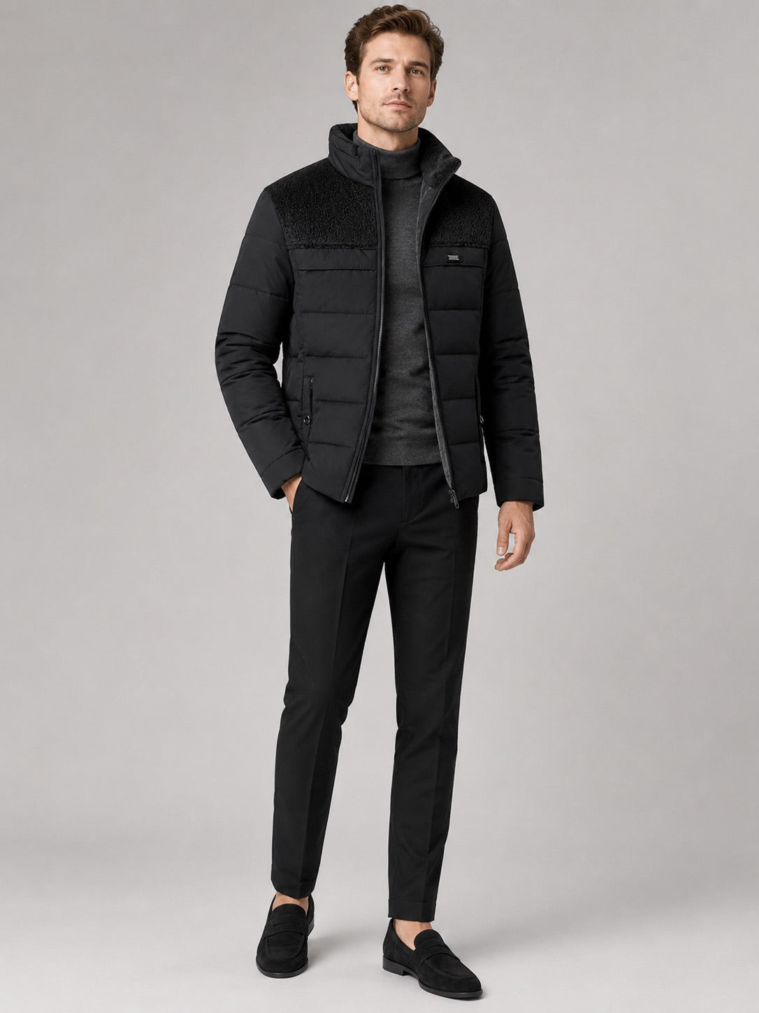 Men’s Puffer Jacket Plush Lined Thick Warm Stand Collar Winter Coat for Outdoor and Everyday Wear