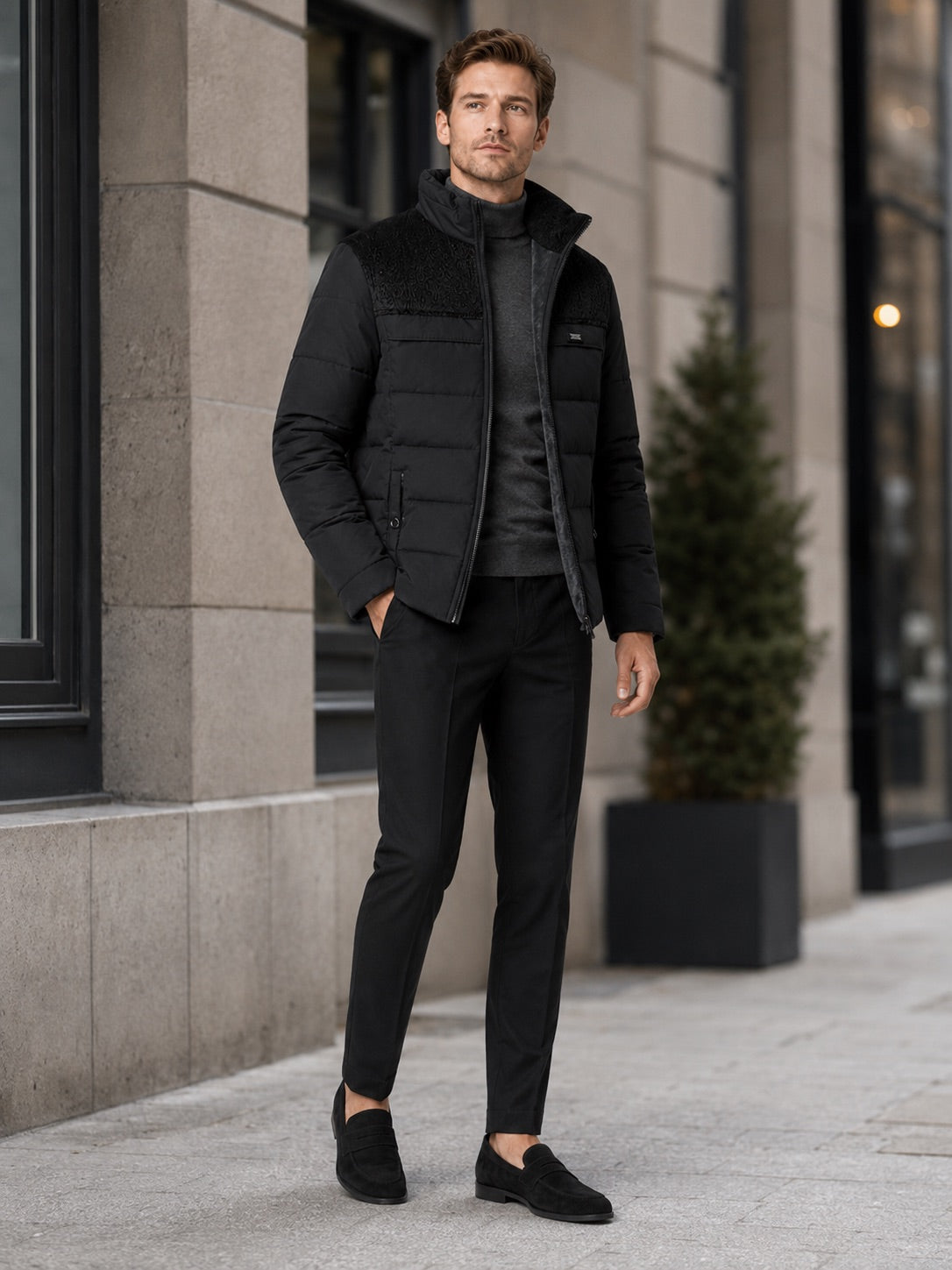 Men’s Puffer Jacket Plush Lined Thick Warm Stand Collar Winter Coat for Outdoor and Everyday Wear