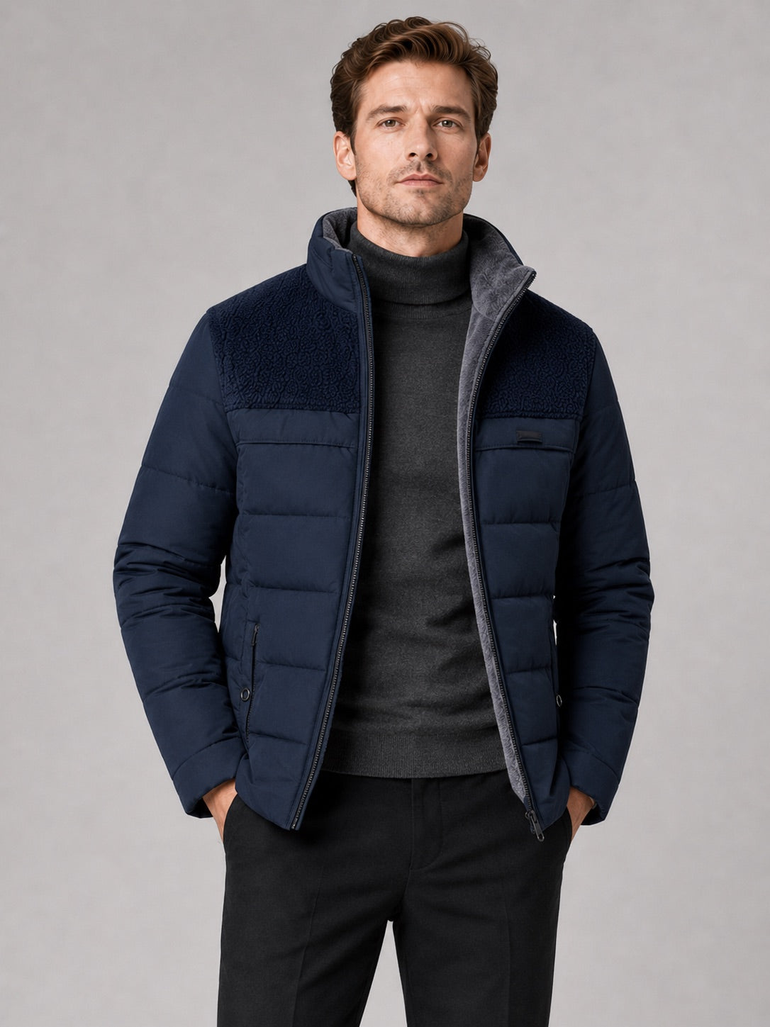 Men’s Puffer Jacket Plush Lined Thick Warm Stand Collar Winter Coat for Outdoor and Everyday Wear