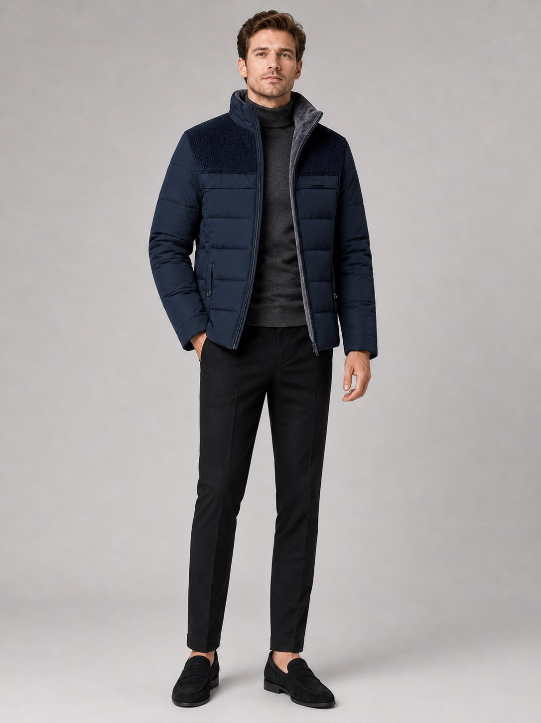 Men’s Puffer Jacket Plush Lined Thick Warm Stand Collar Winter Coat for Outdoor and Everyday Wear