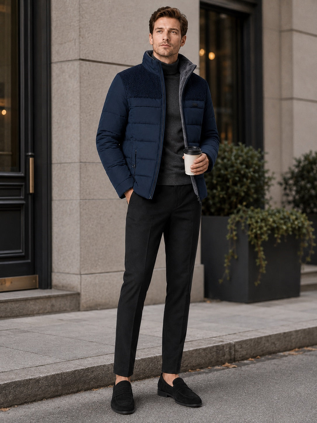 Men’s Puffer Jacket Plush Lined Thick Warm Stand Collar Winter Coat for Outdoor and Everyday Wear