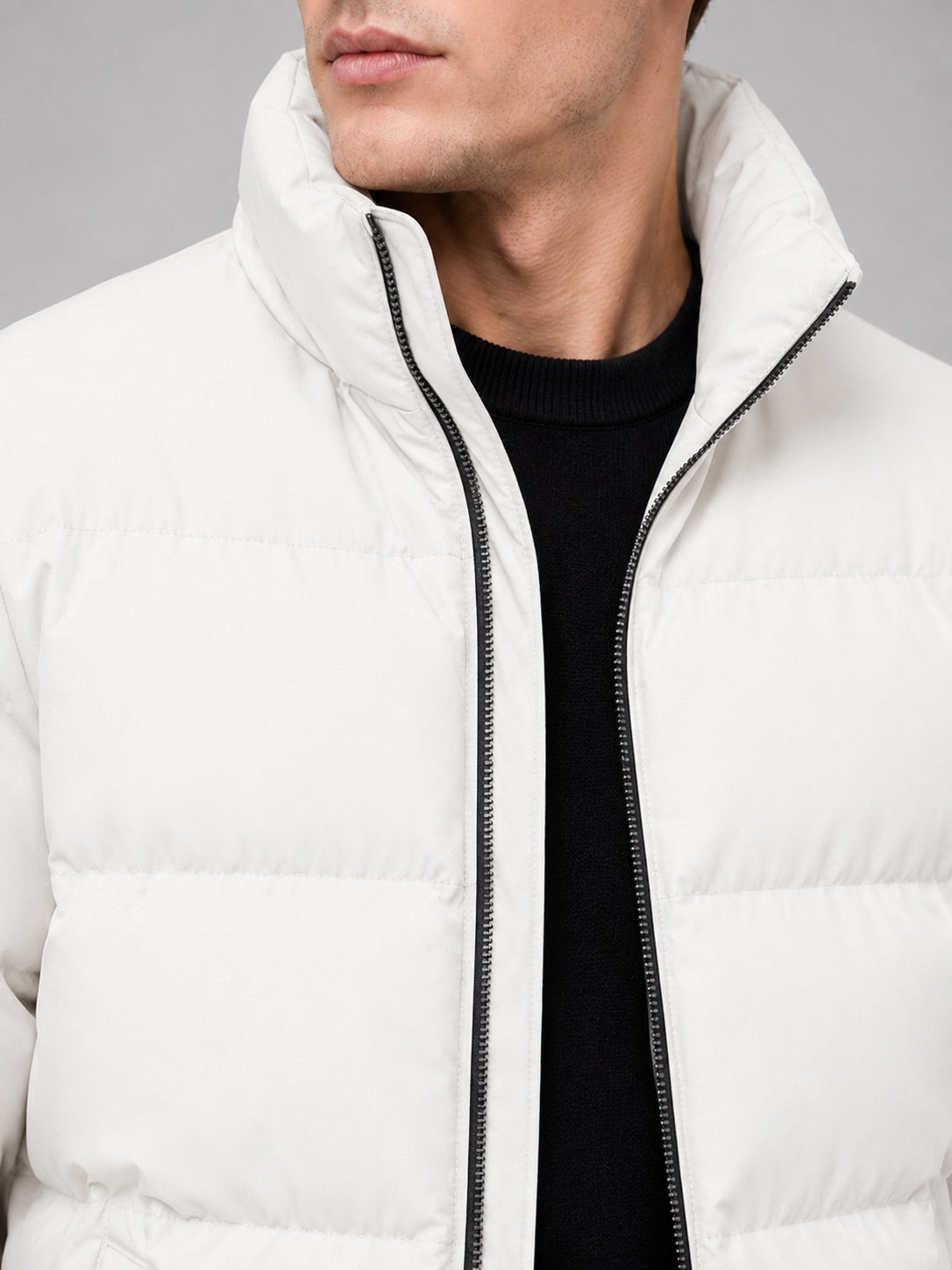 Men’s Puffer Jacket Thick Warm Solid Colour Zip-Up Winter Casual Coat for Everyday Wear