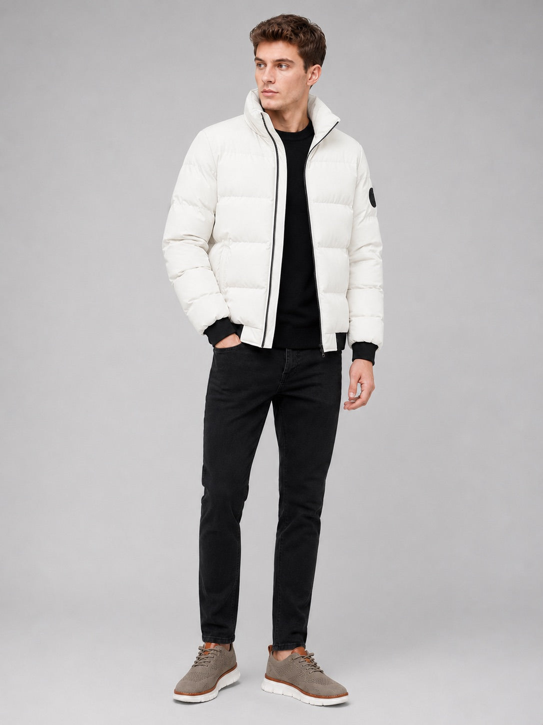 Men’s Puffer Jacket Thick Warm Solid Colour Zip-Up Winter Casual Coat for Everyday Wear