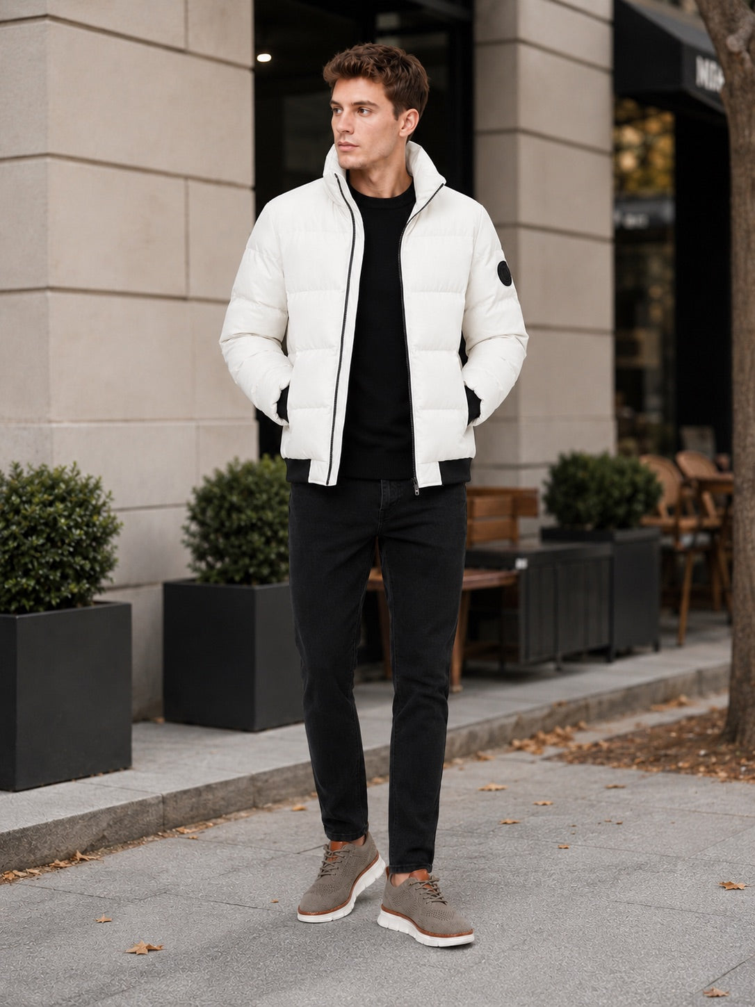Men’s Puffer Jacket Thick Warm Solid Colour Zip-Up Winter Casual Coat for Everyday Wear