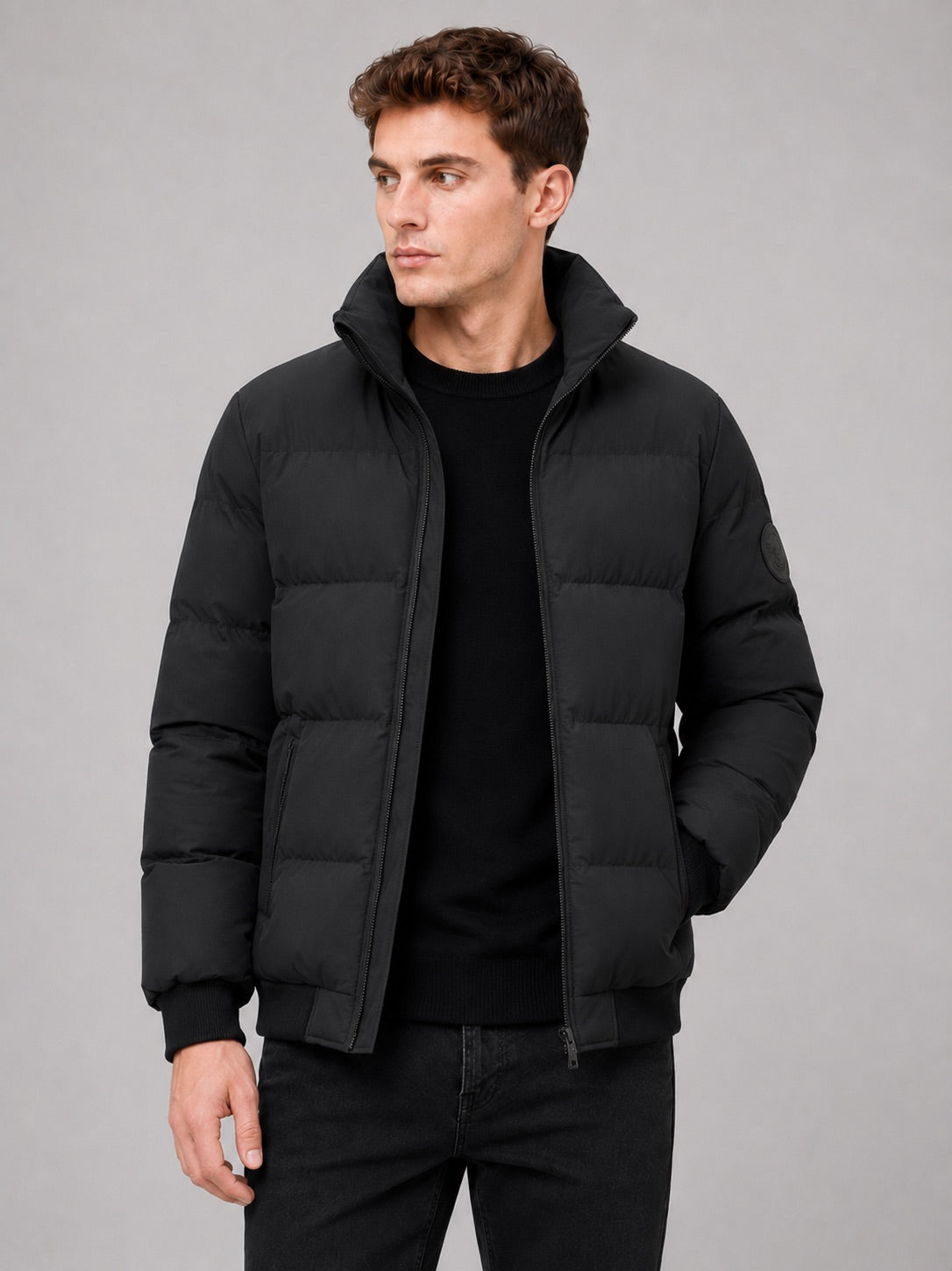 Men’s Puffer Jacket Thick Warm Solid Colour Zip-Up Winter Casual Coat for Everyday Wear