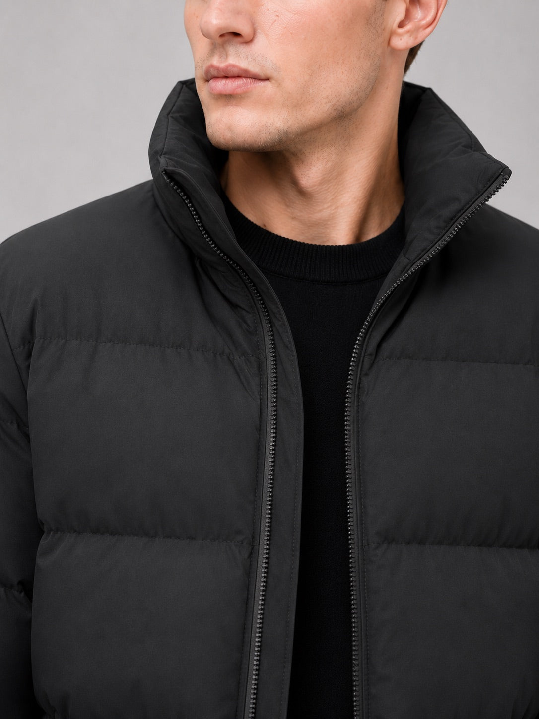 Men’s Puffer Jacket Thick Warm Solid Colour Zip-Up Winter Casual Coat for Everyday Wear