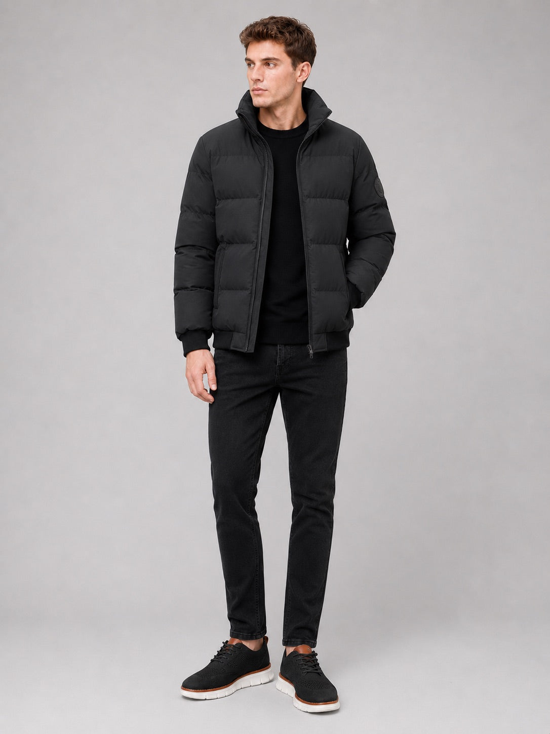 Men’s Puffer Jacket Thick Warm Solid Colour Zip-Up Winter Casual Coat for Everyday Wear