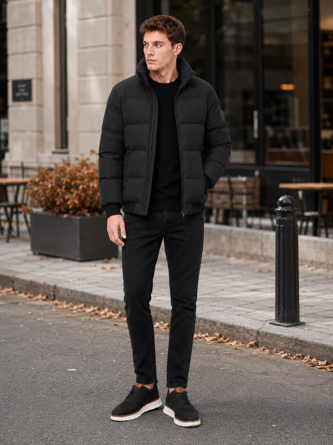Men’s Puffer Jacket Thick Warm Solid Colour Zip-Up Winter Casual Coat for Everyday Wear