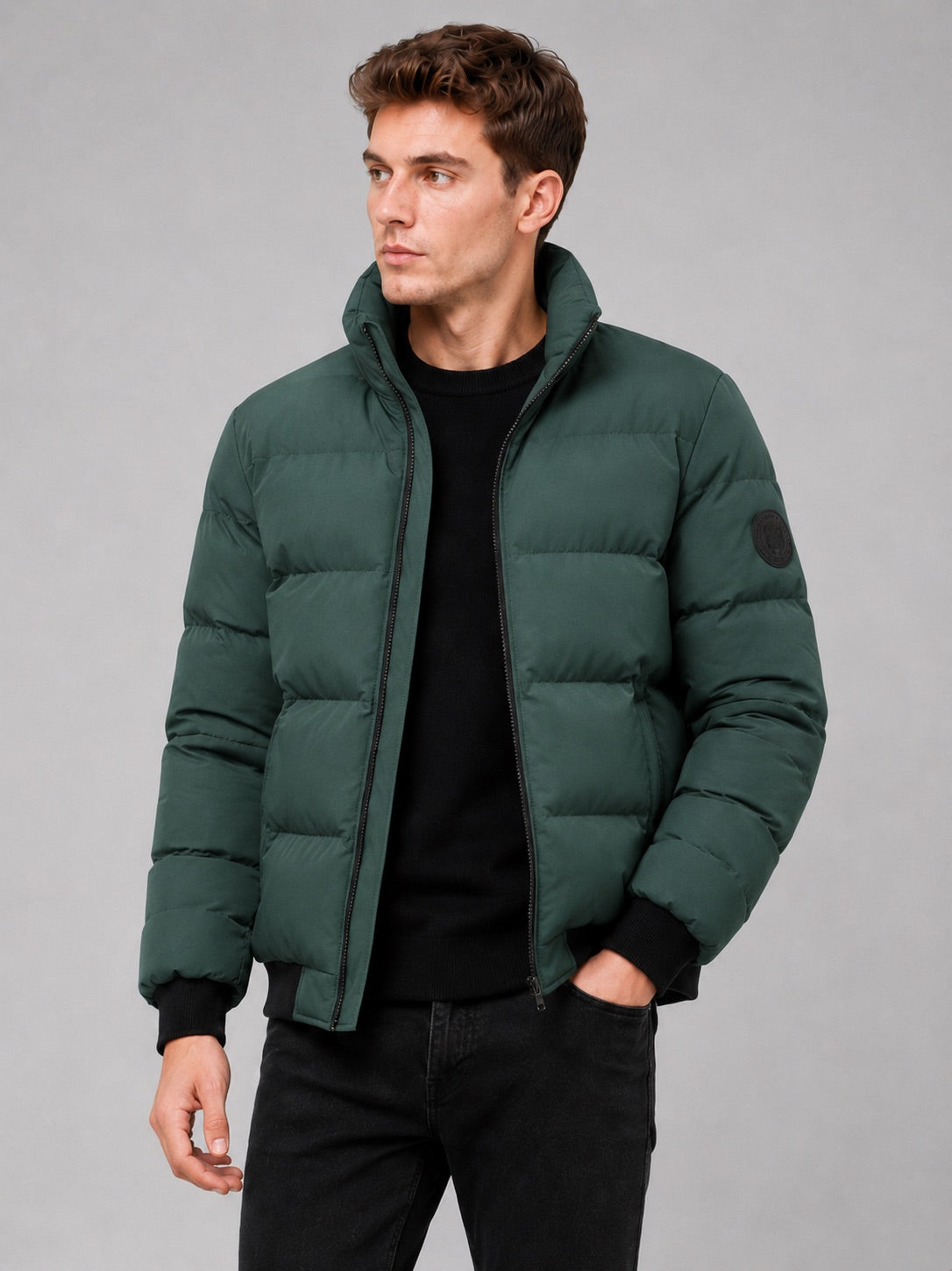 Men’s Puffer Jacket Thick Warm Solid Colour Zip-Up Winter Casual Coat for Everyday Wear