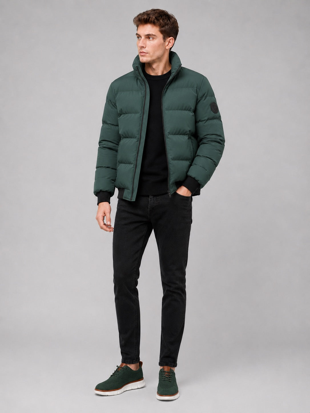 Men’s Puffer Jacket Thick Warm Solid Colour Zip-Up Winter Casual Coat for Everyday Wear
