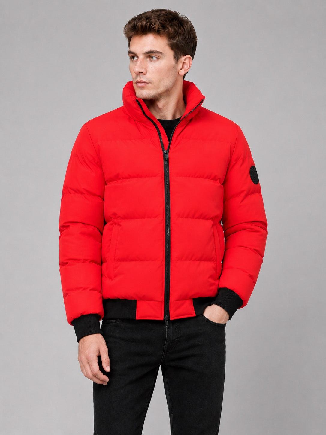 Men’s Puffer Jacket Thick Warm Solid Colour Zip-Up Winter Casual Coat for Everyday Wear
