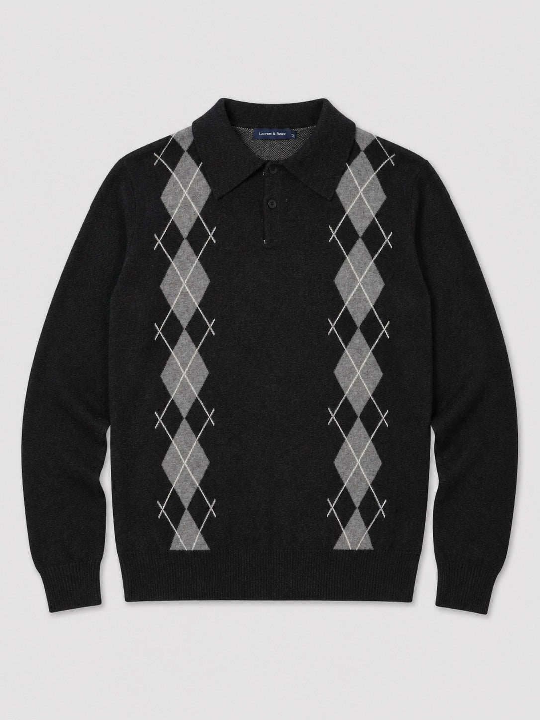Men’s Argyle Jumper Check Knit Contrast Collar Long Sleeve Autumn Winter Jumper for Business Casual and Everyday Wear