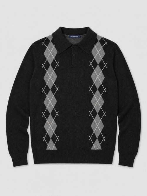 Men’s Argyle Jumper Check Knit Contrast Collar Long Sleeve Autumn Winter Jumper for Business Casual and Everyday Wear