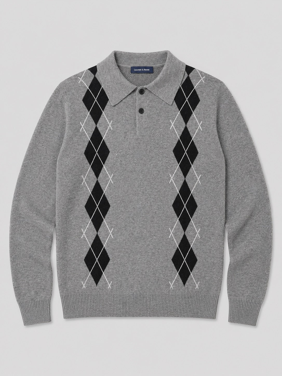 Men’s Argyle Jumper Check Knit Contrast Collar Long Sleeve Autumn Winter Jumper for Business Casual and Everyday Wear