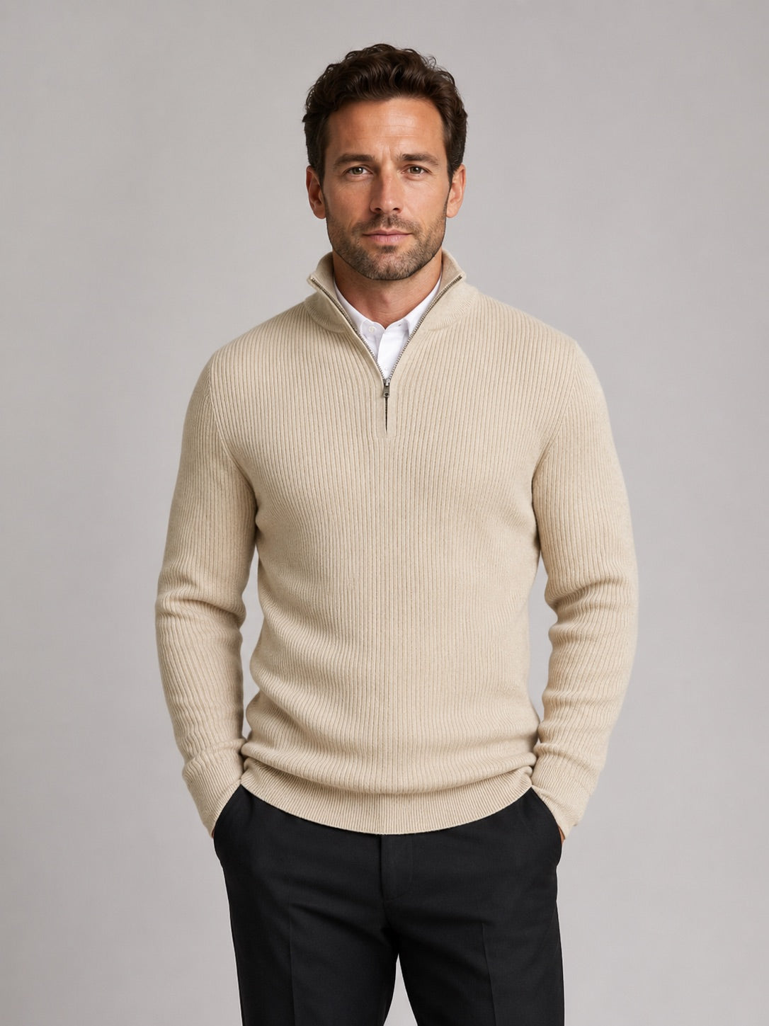 Men’s Quarter Zip Jumper Slim Fit Mock Neck Long Sleeve Warm Winter Pullover for Business Casual and Everyday Wear