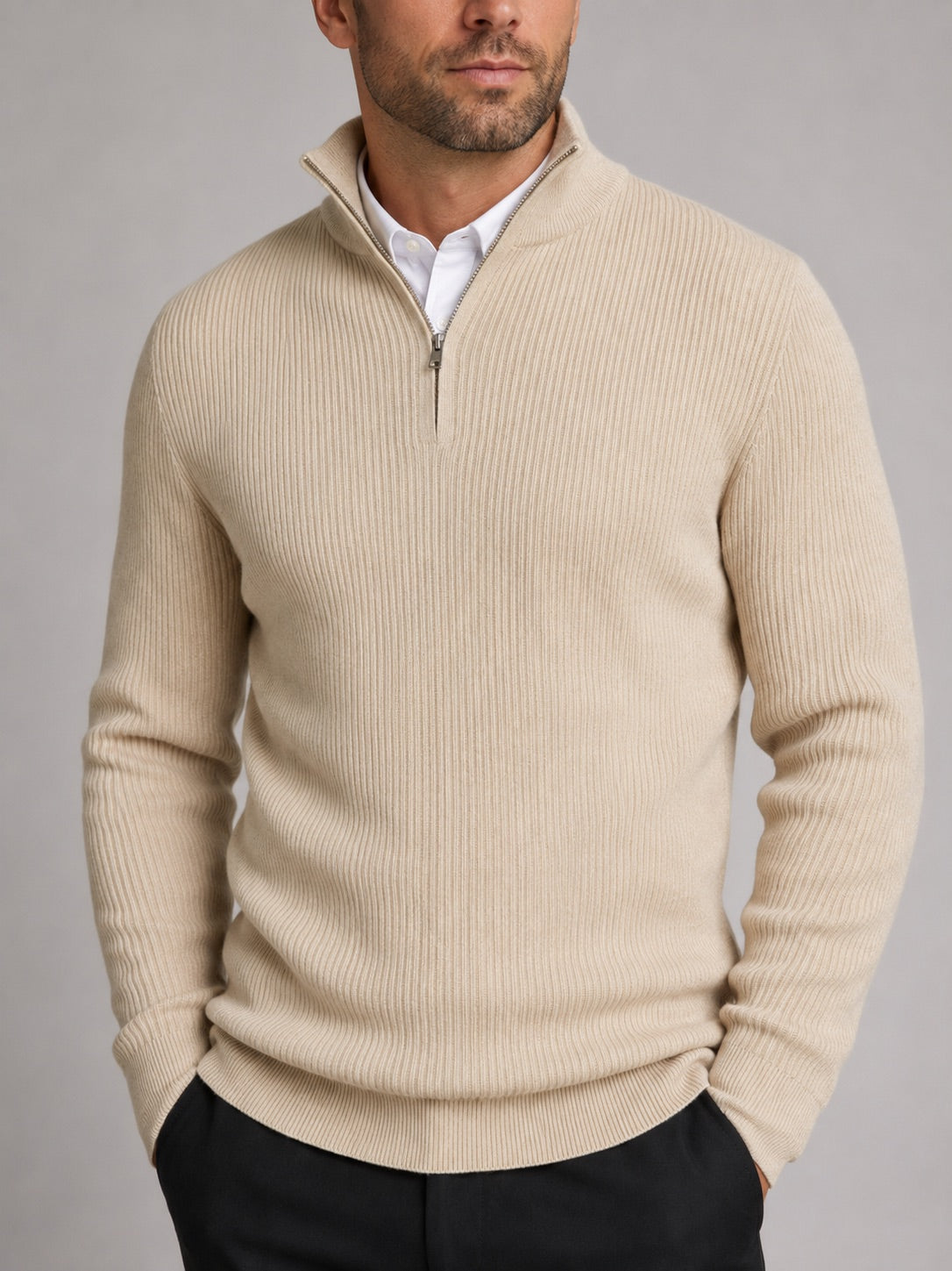 Men’s Quarter Zip Jumper Slim Fit Mock Neck Long Sleeve Warm Winter Pullover for Business Casual and Everyday Wear
