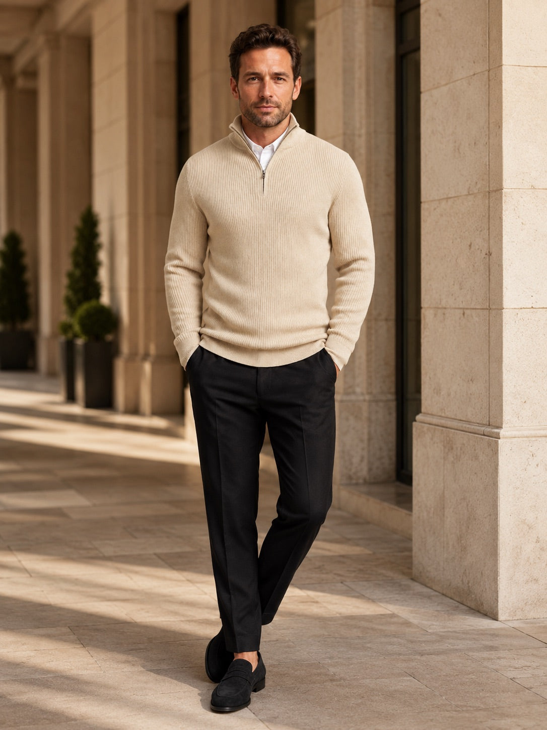 Men’s Quarter Zip Jumper Slim Fit Mock Neck Long Sleeve Warm Winter Pullover for Business Casual and Everyday Wear