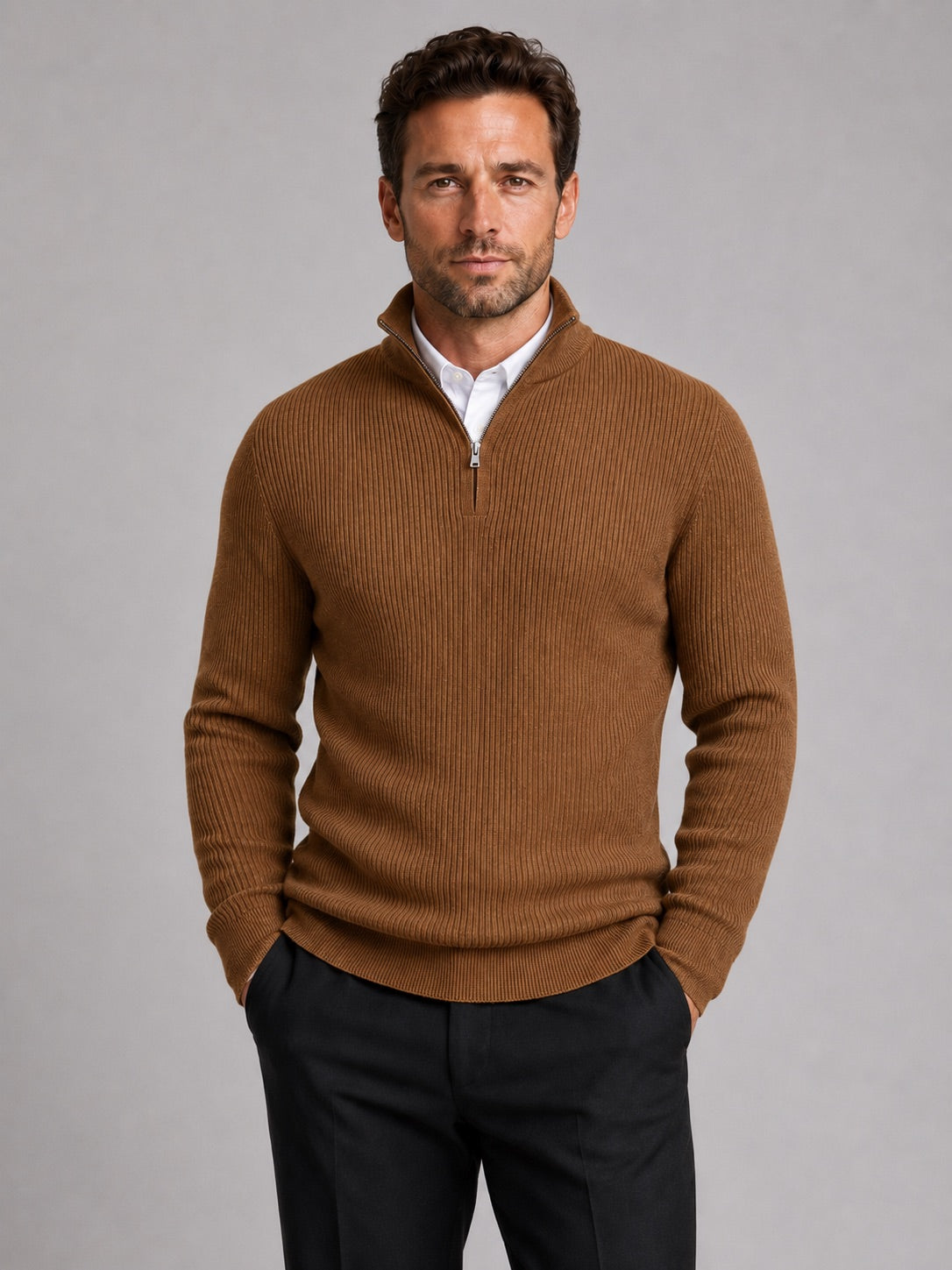 Men’s Quarter Zip Jumper Slim Fit Mock Neck Long Sleeve Warm Winter Pullover for Business Casual and Everyday Wear