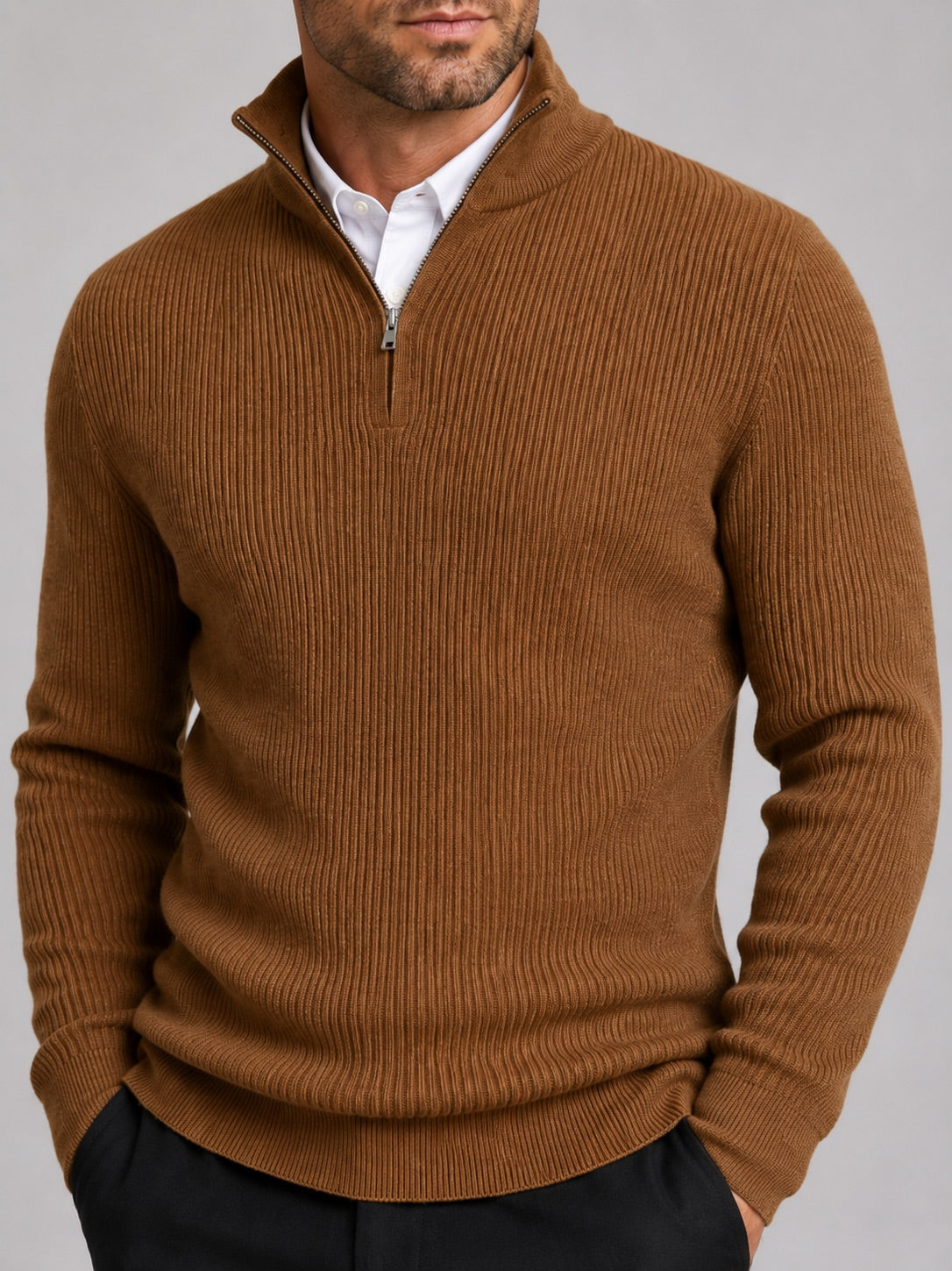 Men’s Quarter Zip Jumper Slim Fit Mock Neck Long Sleeve Warm Winter Pullover for Business Casual and Everyday Wear