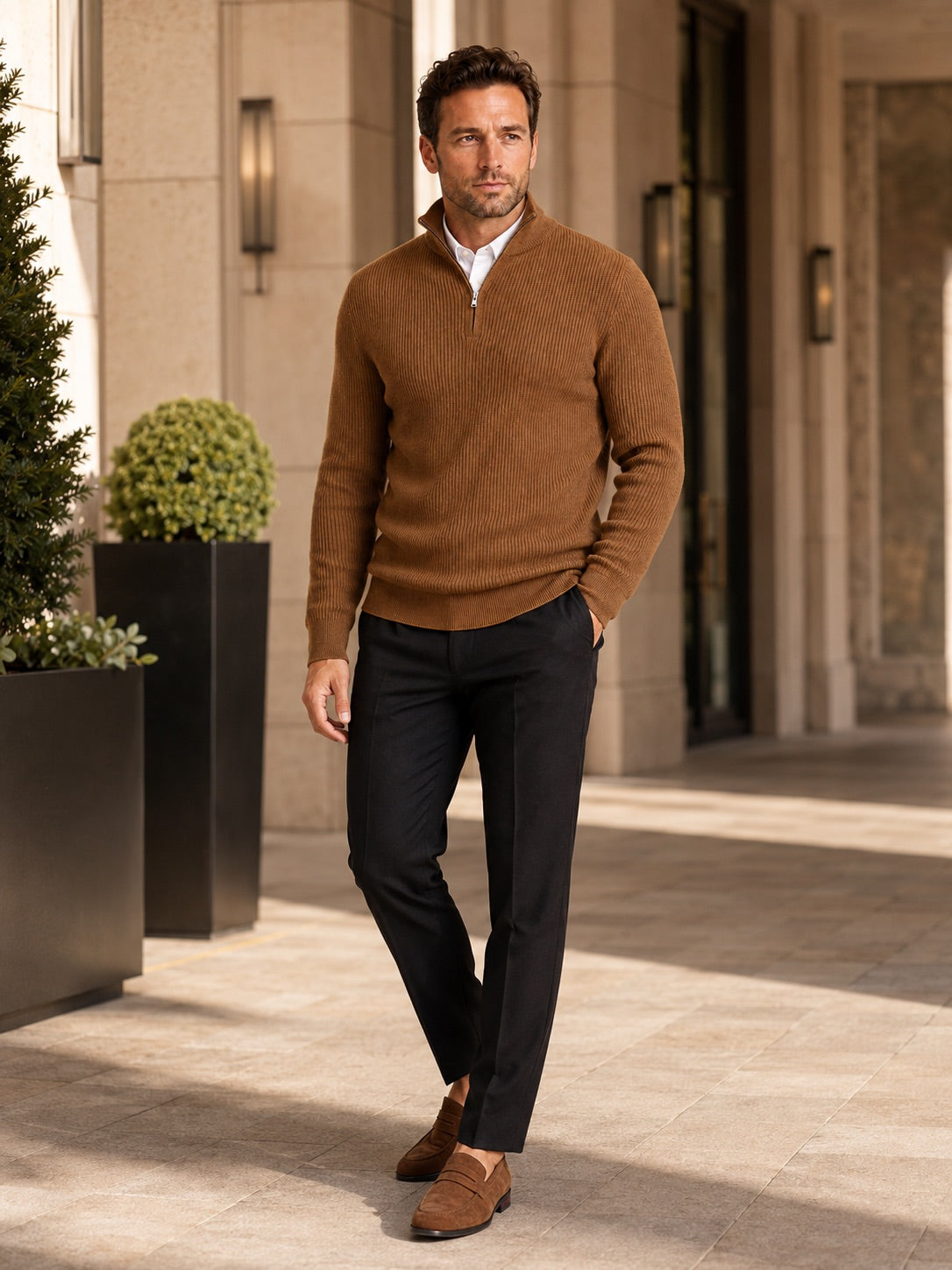 Men’s Quarter Zip Jumper Slim Fit Mock Neck Long Sleeve Warm Winter Pullover for Business Casual and Everyday Wear