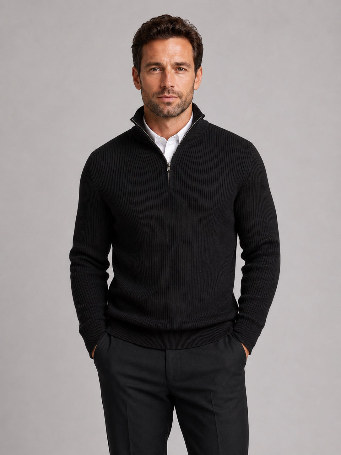 Men’s Quarter Zip Jumper Slim Fit Mock Neck Long Sleeve Warm Winter Pullover for Business Casual and Everyday Wear