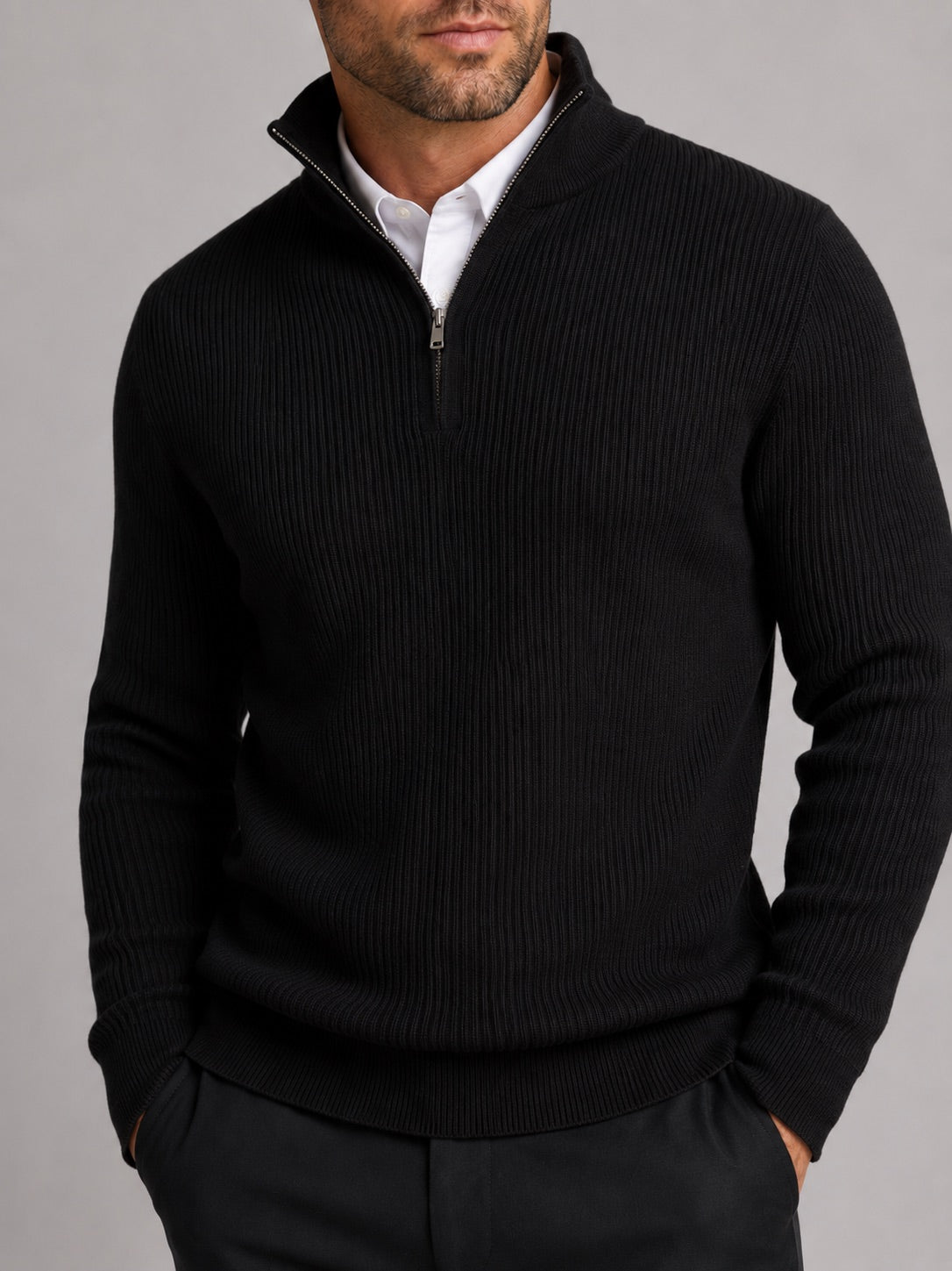Men’s Quarter Zip Jumper Slim Fit Mock Neck Long Sleeve Warm Winter Pullover for Business Casual and Everyday Wear