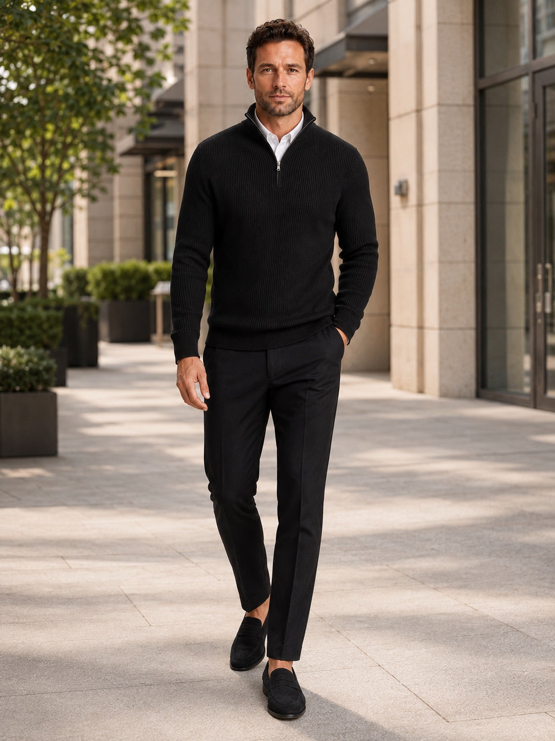 Men’s Quarter Zip Jumper Slim Fit Mock Neck Long Sleeve Warm Winter Pullover for Business Casual and Everyday Wear