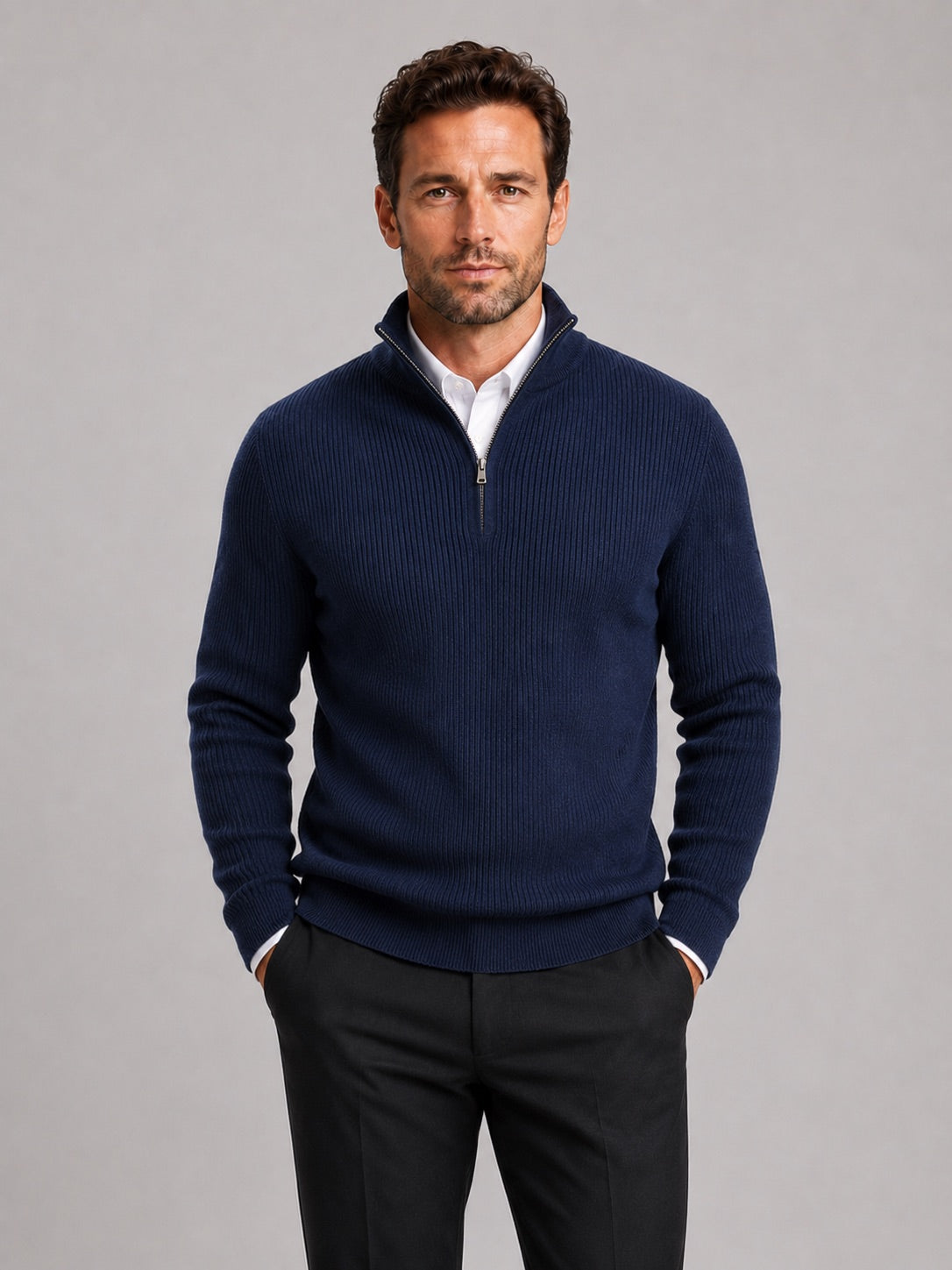 Men’s Quarter Zip Jumper Slim Fit Mock Neck Long Sleeve Warm Winter Pullover for Business Casual and Everyday Wear