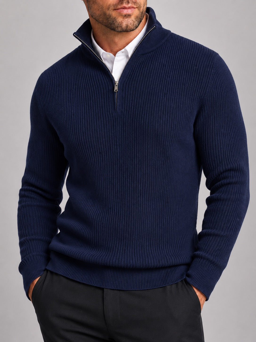 Men’s Quarter Zip Jumper Slim Fit Mock Neck Long Sleeve Warm Winter Pullover for Business Casual and Everyday Wear