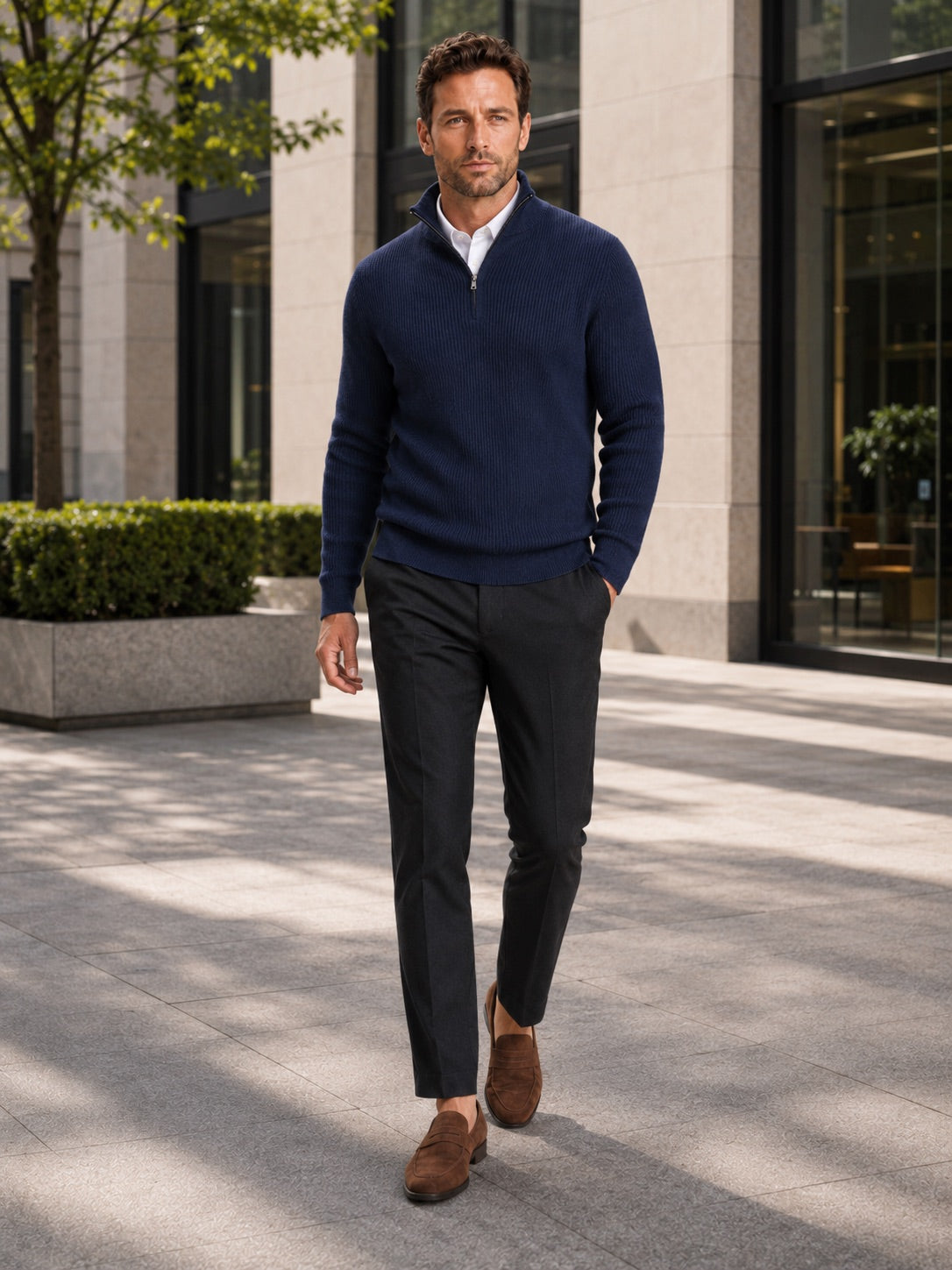 Men’s Quarter Zip Jumper Slim Fit Mock Neck Long Sleeve Warm Winter Pullover for Business Casual and Everyday Wear