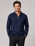 Men’s Quarter Zip Jumper Polo Lightweight Knit Long Sleeve Autumn Winter Pullover for Business Casual and Everyday Wear