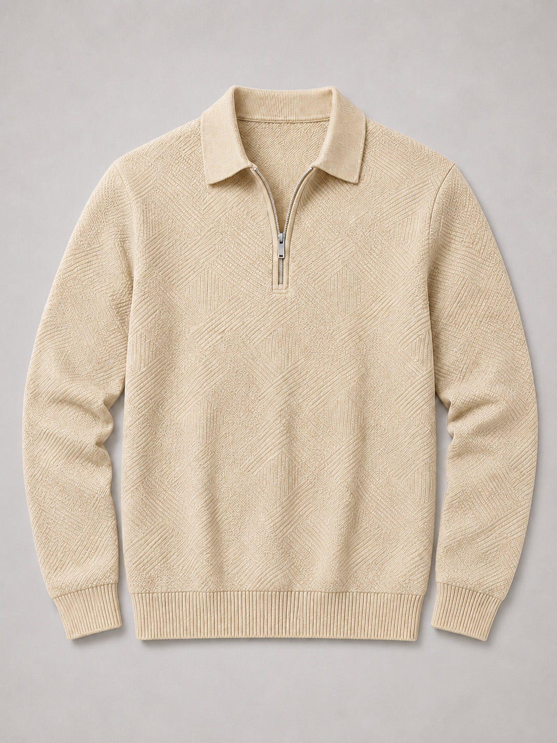 Men’s Quarter Zip Jumper Polo Lightweight Knit Long Sleeve Autumn Winter Pullover for Business Casual and Everyday Wear