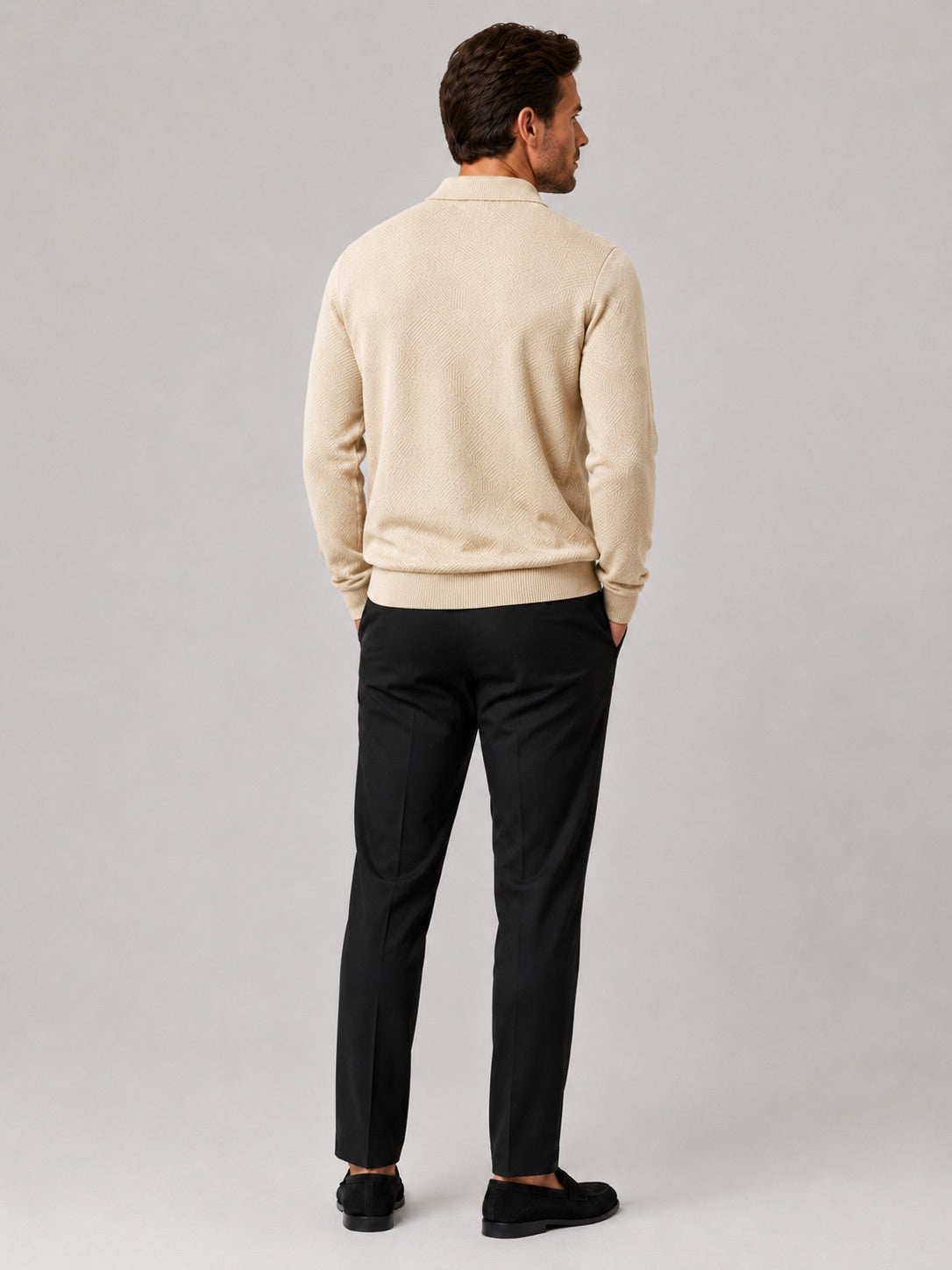 Men’s Quarter Zip Jumper Polo Lightweight Knit Long Sleeve Autumn Winter Pullover for Business Casual and Everyday Wear