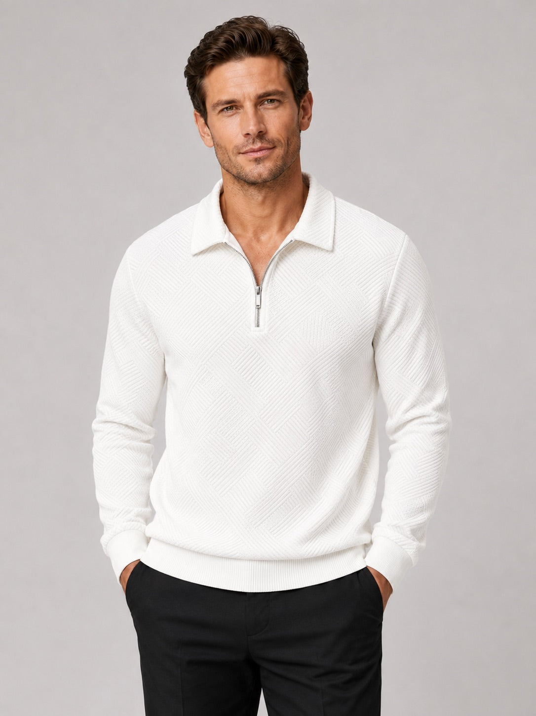 Men’s Quarter Zip Jumper Polo Lightweight Knit Long Sleeve Autumn Winter Pullover for Business Casual and Everyday Wear