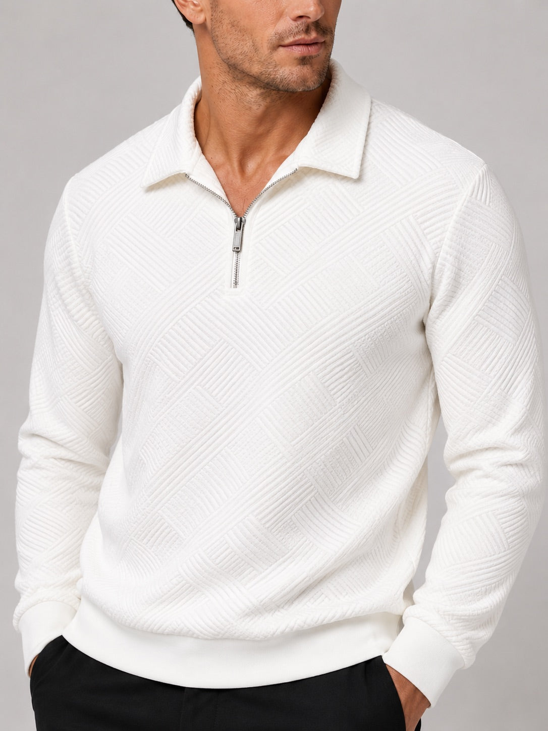 Men’s Quarter Zip Jumper Polo Lightweight Knit Long Sleeve Autumn Winter Pullover for Business Casual and Everyday Wear