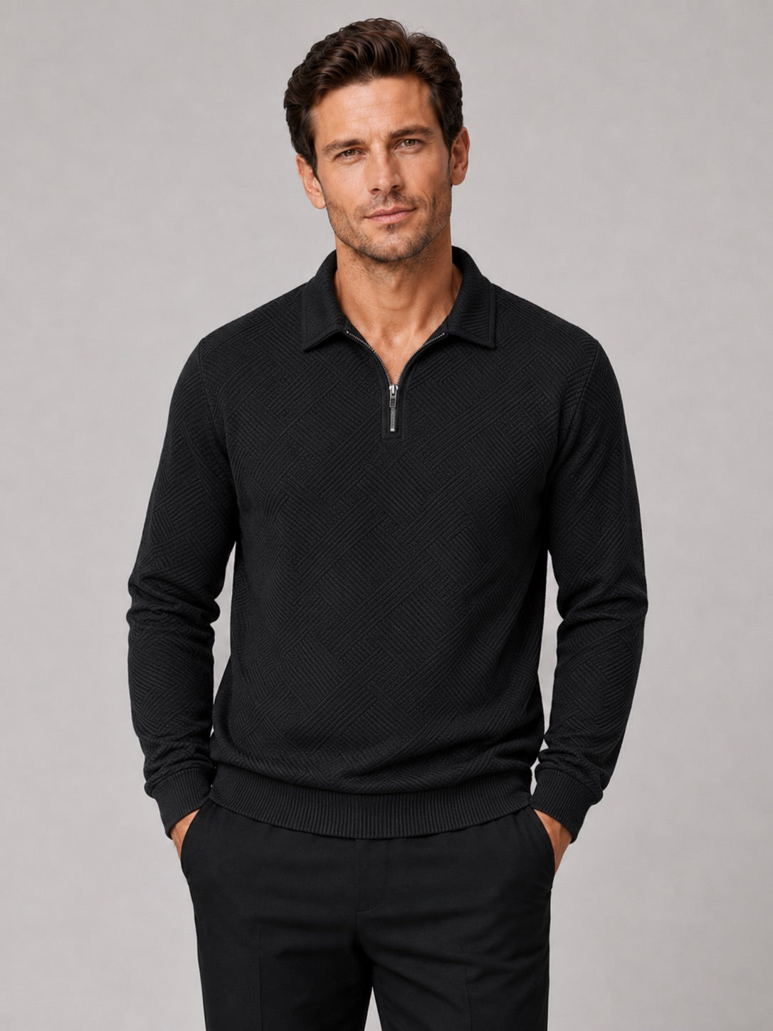 Men’s Quarter Zip Jumper Polo Lightweight Knit Long Sleeve Autumn Winter Pullover for Business Casual and Everyday Wear