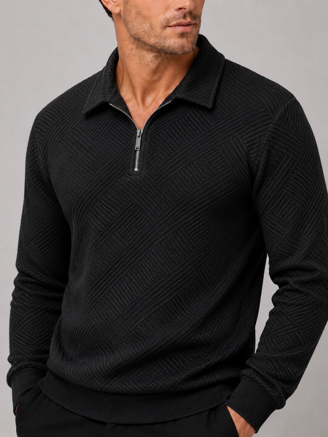 Men’s Quarter Zip Jumper Polo Lightweight Knit Long Sleeve Autumn Winter Pullover for Business Casual and Everyday Wear