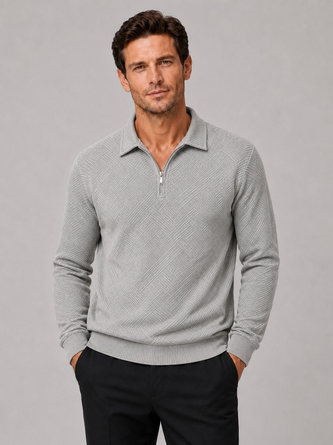 Men’s Quarter Zip Jumper Polo Lightweight Knit Long Sleeve Autumn Winter Pullover for Business Casual and Everyday Wear