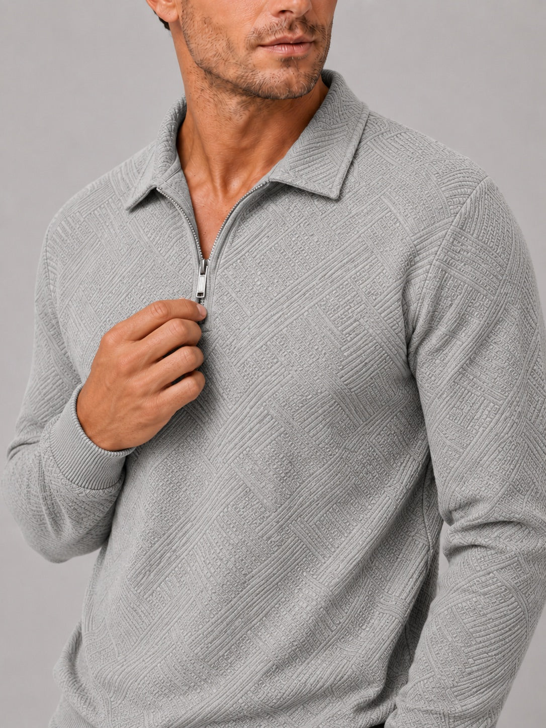 Men’s Quarter Zip Jumper Polo Lightweight Knit Long Sleeve Autumn Winter Pullover for Business Casual and Everyday Wear