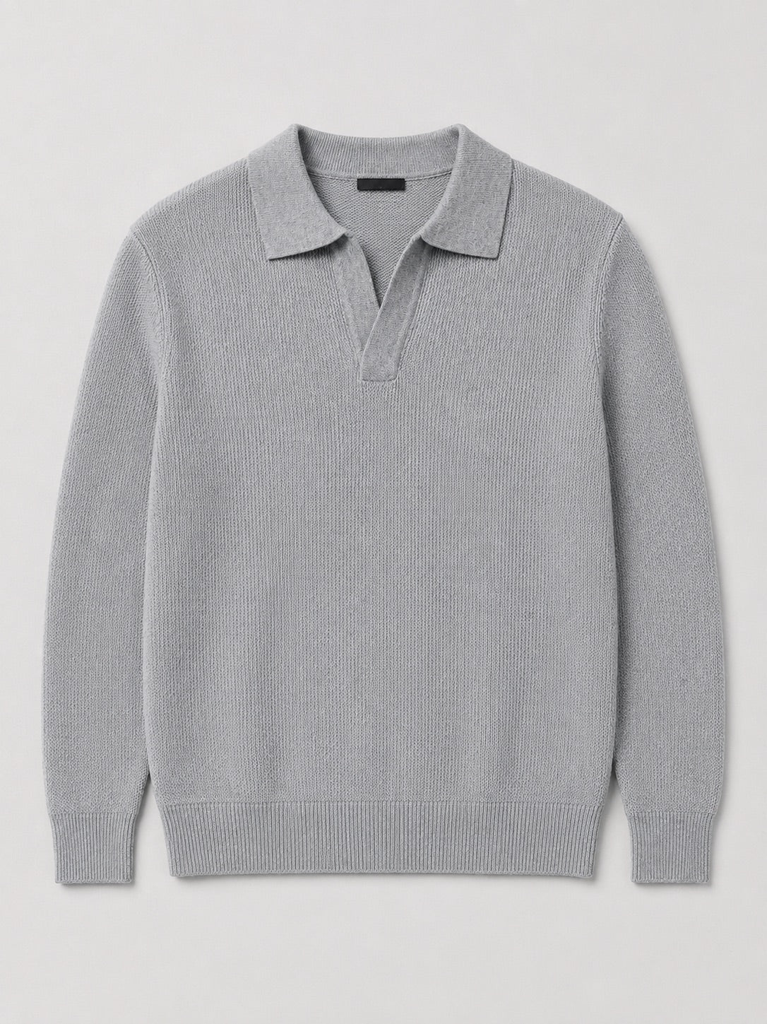 Men’s Johnny Collar Jumper Heavyweight Knit Long Sleeve Spring Autumn Polo Pullover for Business Casual and Everyday Wear
