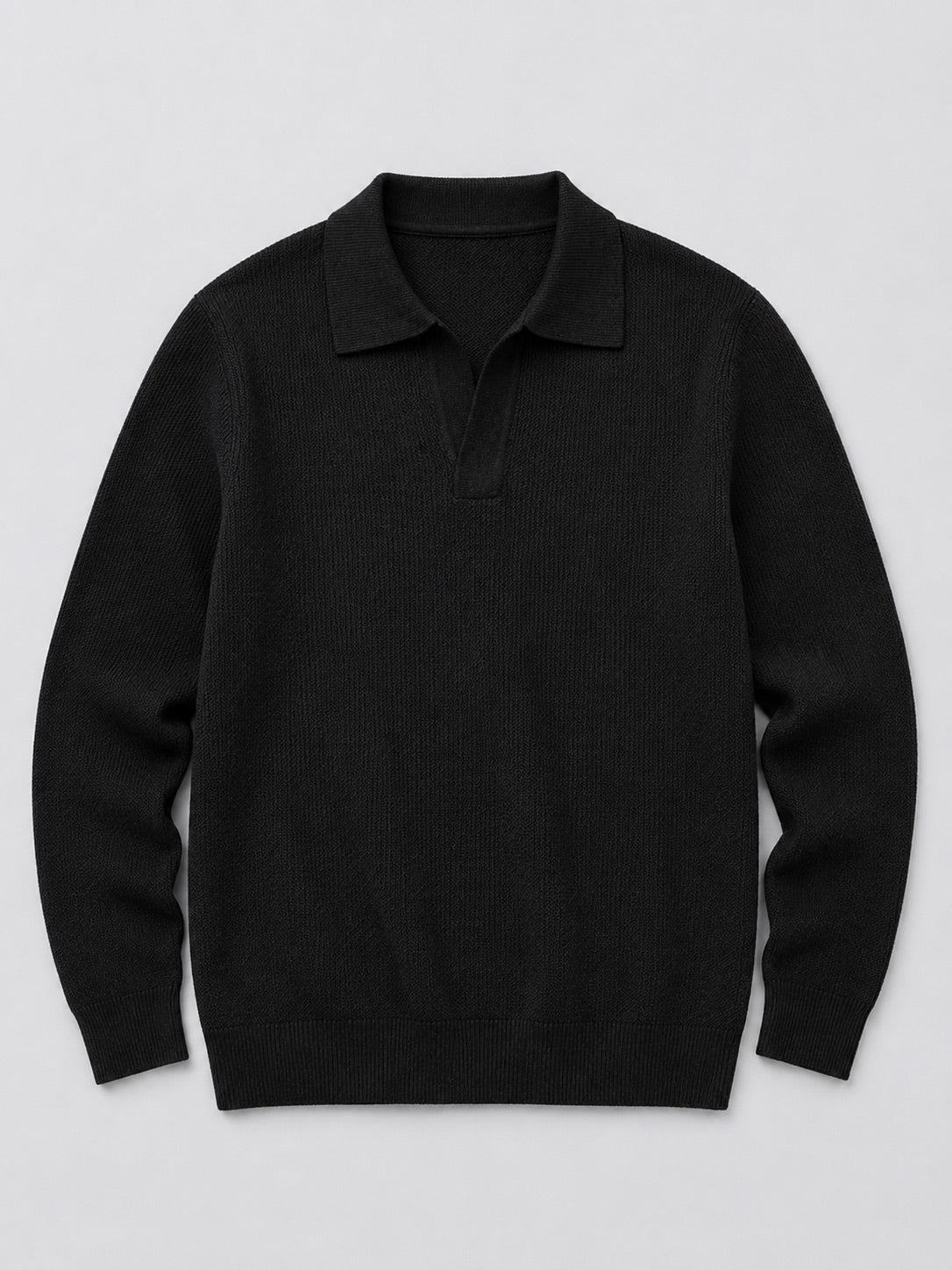 Men’s Johnny Collar Jumper Heavyweight Knit Long Sleeve Spring Autumn Polo Pullover for Business Casual and Everyday Wear