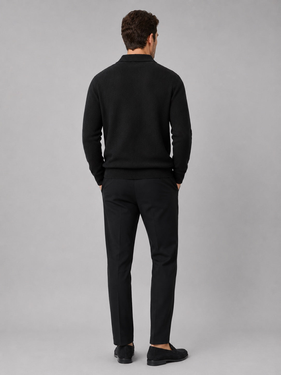 Men’s Johnny Collar Jumper Heavyweight Knit Long Sleeve Spring Autumn Polo Pullover for Business Casual and Everyday Wear